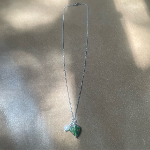 Millefiori Italian 💚 heart bead charm pendant necklace pearl multicolor floral - Picture 4 of 7